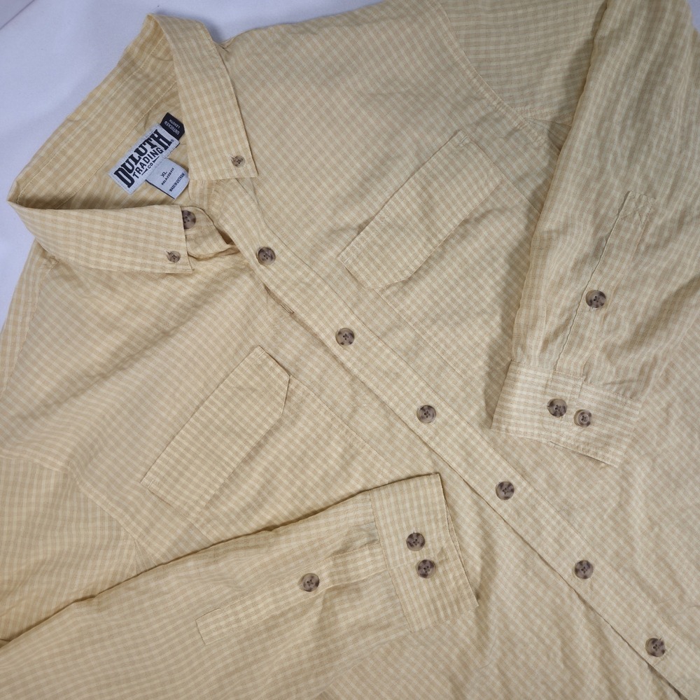 Duluth Trading Co Mens Plaid LS Button Down Shirt XL Relaxed Fit Yellow Workwear